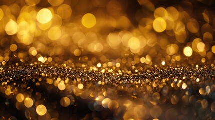 Poster - Golden bokeh background with shimmering defocused glitters Festive texture for holidays and celebrations