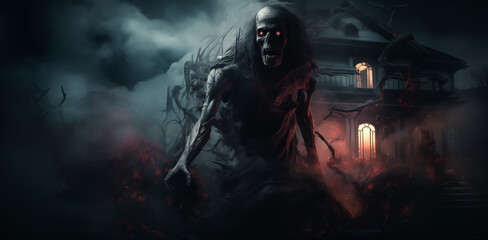 Scary halloween zombie in the dark night