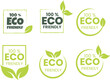 © Riley - Eco friendly sticker, label, badge and logo. Ecology icon. Logo template with green leaves for organic and eco friendly produckts. Vector illustration