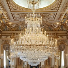 Poster - A chandelier with many candles hanging from it