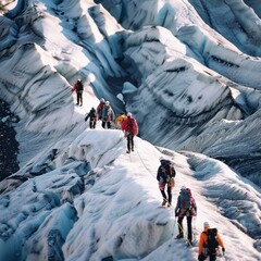 Sticker - A group of people are climbing a mountain