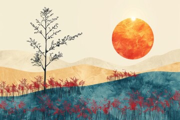 Sticker - Abstract Sunrise Landscape