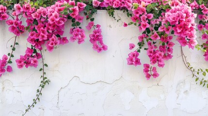 Canvas Print - Pink Flowers in Full Bloom against White Wall