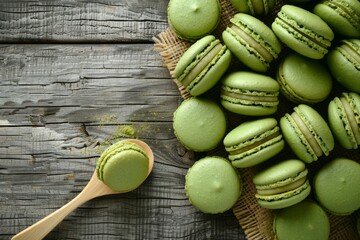 Sticker - Green Tea Macarons on Rustic Wooden Table