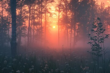 Poster - Misty Forest Sunrise