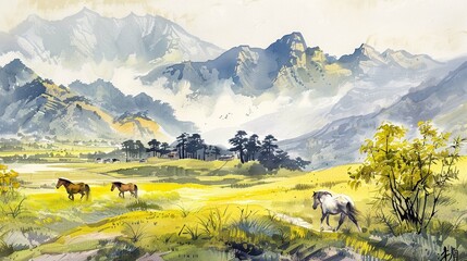 Canvas Print - horses in the mountains
