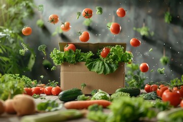 Wall Mural - Fresh Vegetables in Motion