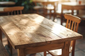 Sticker - Sunlit Wooden Table in Cozy Cafe