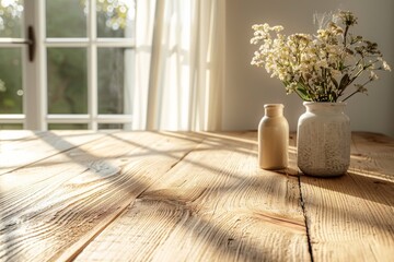 Canvas Print - Warm Sunlit Table with Flowers