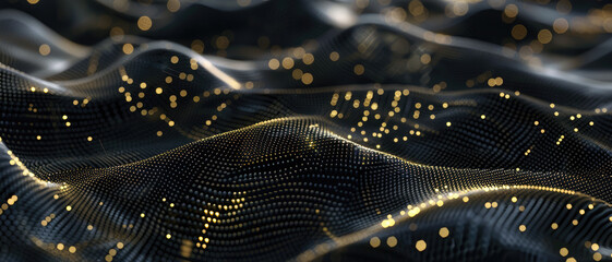 Wall Mural - Cyber data abstract background, dark digital space with black shiny waves and lights. Theme of network, future, secure connect, pattern, tech, technology,