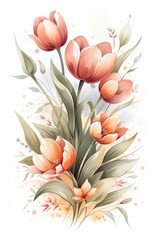 Wall Mural - Watercolor Painting of a Delicate Tulip Bouquet
