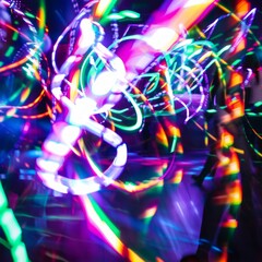 Canvas Print - A blurry image of people dancing with neon lights