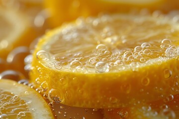 Wall Mural - Close-Up of Lemon Slices with Bubbles