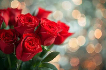 Poster - Bouquet of Red Roses with Bokeh Background