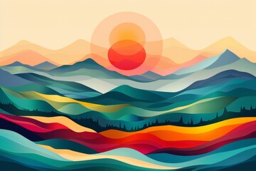 Sticker - Colorful Abstract Mountain Landscape