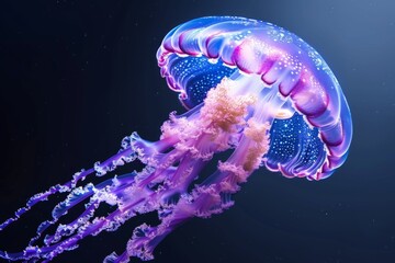 Wall Mural - Colorful Glowing Jellyfish in Deep Blue Ocean