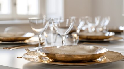 Wall Mural - Golden Plates and Glasses Set a Festive Table