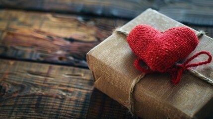 Sticker - Craft gift box with red plush heart A romantic gesture for special occasions