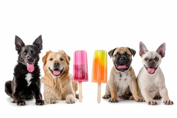 Pet Groomer with Happy Dogs and Cats Enjoying Popsicles After Grooming Sessions