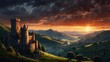 © Karolina - Fantastic castle landscape on romantic sky background