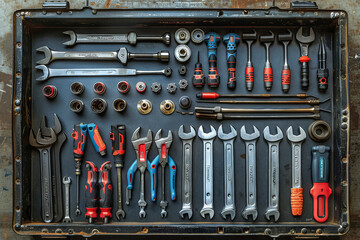 a toolbox full of tools including wrenches, pliers, and screwdrivers.