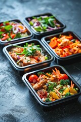 Canvas Print - vegetables and salads in plastic containers. Selective focus