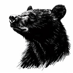 A black and white drawing of a bear 's head