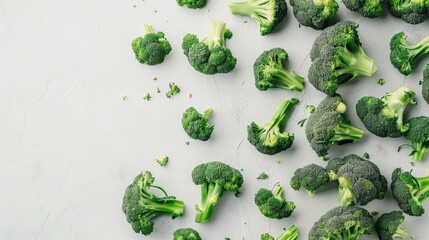 Wall Mural - Healthy raw broccoli on white background with copy space for design
