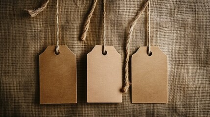 Sticker - Sale concept with brown paper tags using jute rope and copy space