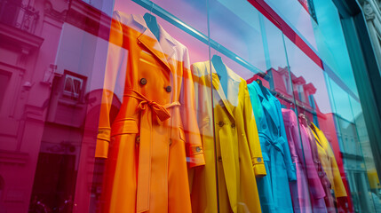A women's clothing store with fashionable clothes in expressive colors, characterized by modern design and a variety of styles.