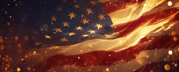 Animated American Flag with Stars and Stripes on Dark Blue Background