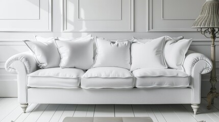 Canvas Print - Comfortable white sofa with interior decor