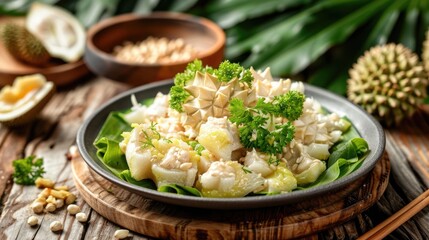 Poster - Fresh durian salad as a rustic appetizer on the table