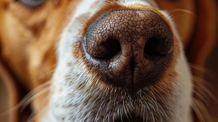 Wall Mural - Detailed look at American beagle dog s nose on brown backdrop