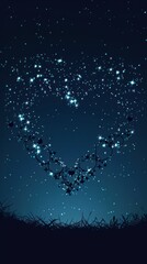 Wall Mural - Dark, romantic night sky with a heart formed by stars. ,Dark Color light ,vectorline design , illustration , Mobile Wallpaper