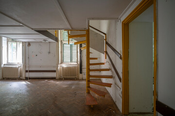 Wall Mural - Old historic haunted orphanage in an abandoned palace in Hungary