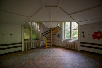 Wall Mural - Old historic haunted orphanage in an abandoned palace in Hungary