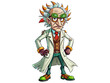 © Jafree - Quirky cartoon mad scientist in a lab coat isolated on white background. Concept of eccentric genius, crazy professor, Halloween character, humorous illustration, comic design element.