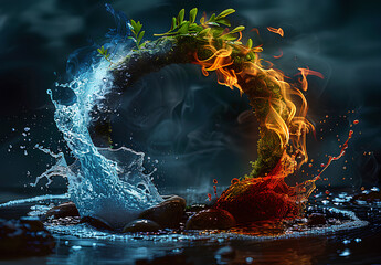 the four elements of nature in a breathtaking creative design. all four elements forming a circular 