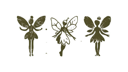 Grunge Line Art Black Fairy Silhouette Vector - Artistic, Hand-Drawn Fairy Silhouettes in Grunge Style