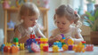 © Ramses - happy preschool children  playing together with colorful toys at kindergarten