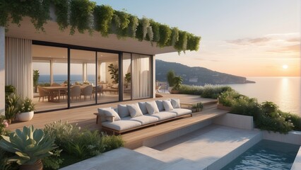 Wall Mural - Beautiful villa with a soothing garden by the sea