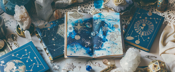 Wall Mural - astrology. astrologer calculates natal chart and makes a forecast of fate tarot cards, fortune telli
