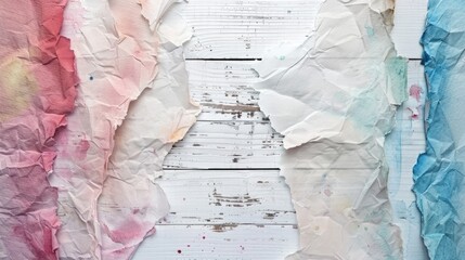 Poster - Different watercolor paper textures on white wooden background blank space for text