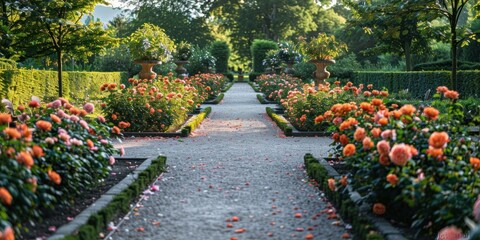 Poster - A Path Through a Rose Garden in the Afternoon Sun