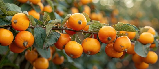 Canvas Print - Close-up of Ripe Orange Apples on a Tree Branch