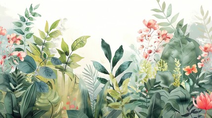 Watercolor Botanical Garden. Colorful flower background and mural wallpaper. Summer or spring. High quality AI generated image