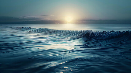 Wall Mural - Blue wave reflecting sunlight in tranquil seascape, AI Generative
