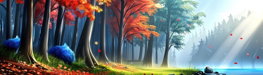 Wall Mural - Mystical forest with ethereal light, dreamlike atmosphere, soft colors, fantasy illustration