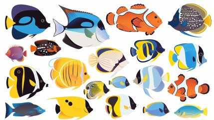 Wall Mural - Isolated cartoon icon of tropical fish with white background.